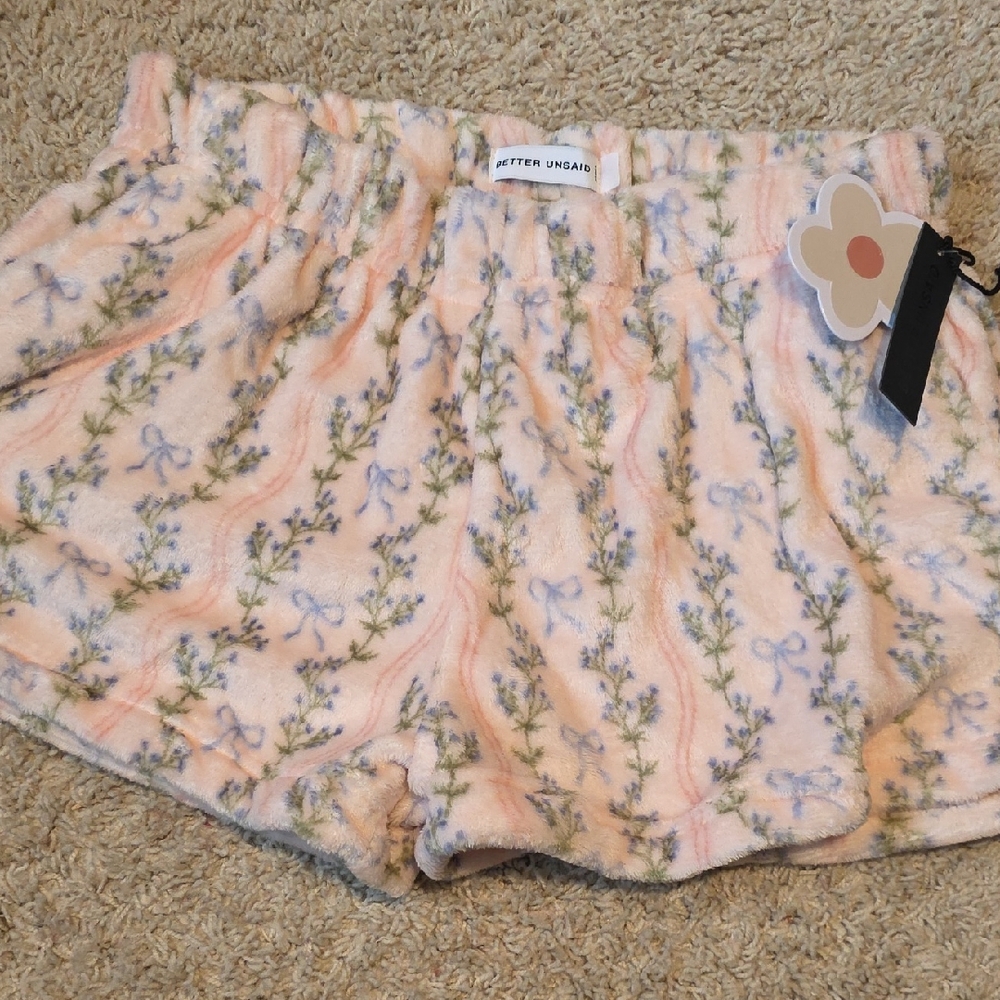 Floral Print Fleece Women's Pajama Shorts Size Large NWT
